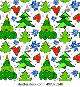 Christmas themed doodle seamless pattern. Gift wrapping paper design.