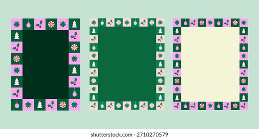 Christmas themed illustration frames with free space in center