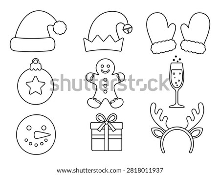 Christmas themed Line Icons Featuring Santa Hat Mittens And Festive Decorations