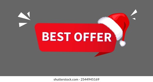 Christmas themed new year promotional sale  Best Offer tag with Santa Hat on Transparent Background. 