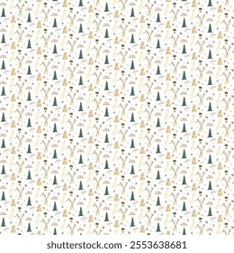 Christmas themed panther images Seamless pattern with images of reindeer, bears, horses, Christmas trees and greeting messages.