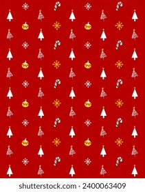 A Christmas themed pattern consisting of several cute elements such as a Christmas tree, candy and several other ornaments