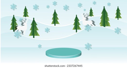 christmas themed podium background or snow mountains