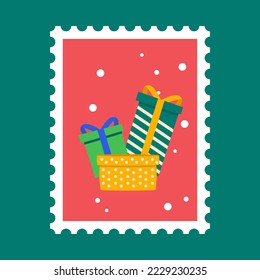 christmas themed postage stamp vector illustration design