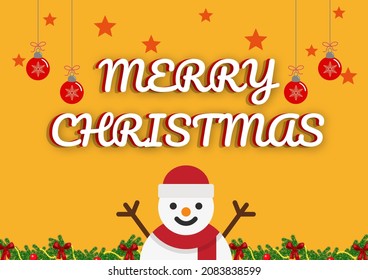 Christmas themed poster with yellow background and snowman decoration