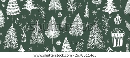 Christmas themed print, wide vector banner