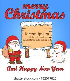 christmas themed santa and snowman doodle poster vector