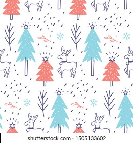 Christmas themed seamless background with pine tree