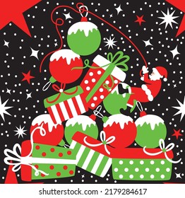 Patrón de repetición sin fisuras de Navidad con el padre Navidad, copos de nieve, regalos, regalos, baubles, estrellas, patrón de isla hermosa diseño festivo divertido