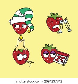 christmas themed strawberry mascot. Indonesia, Salatiga city 21 december 2021.