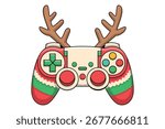 Christmas Themed Video Game Controller Vector Illustration