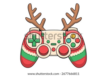 Christmas Themed Video Game Controller Vector Illustration