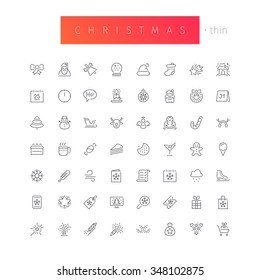 Christmas Thin Icons Set for Your Holiday Project. Isolated on white background. Clipping paths included in JPG file.