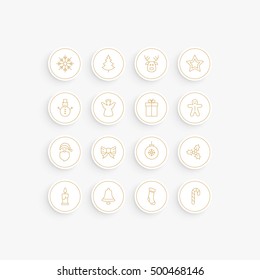 christmas thin line gold sticker icons