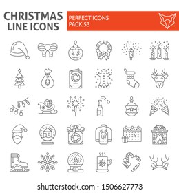 Christmas thin line icon set, holiday symbols collection, vector sketches, logo illustrations, new year signs linear pictograms package isolated on white background, eps 10.