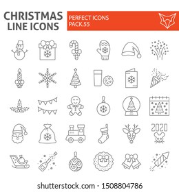 Christmas thin line icon set, holiday symbols collection, vector sketches, logo illustrations, new year signs linear pictograms package isolated on white background, eps 10.