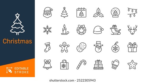 Christmas thin line icons. Editable stroke. Pixel perfect.