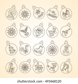 Christmas thin line icons set. Modern icons for New Year 2017 with winter and year symbols - snowflake, Santa, reindeer sleigh, champagne, ice skating, gifts, rooster, etc.