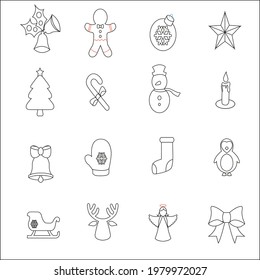 Christmas - thin line vector icon set. Pixel Perfect. Set contains such icons as Santa Claus, Christmas, Gift, Reindeer, Christmas Tree, Snowflake.