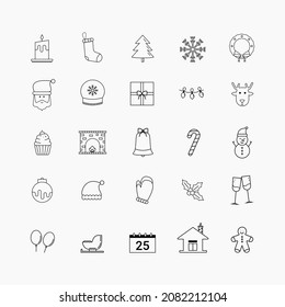Christmas thin line vector icon set in flat design.