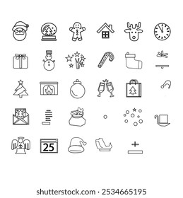 Christmas - thin line vector icon set. Pixel Perfect. Set contains such icons as Santa Claus, Christmas, Gift, Reindeer, Christmas Tree, Snowflake.