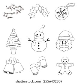 Christmas - thin line vector set.