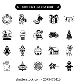 Christmas things Vol.2 Semi-solid vector icon set. A collection such as Santa Claus, polar bear, elf, and gingerbread. Dimensions 64x64 pixels.