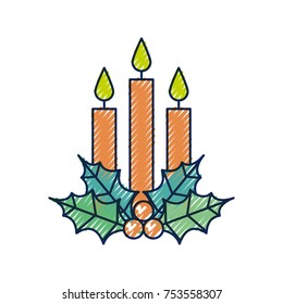 christmas three candle holly berry leaves burning decoration vector illustration