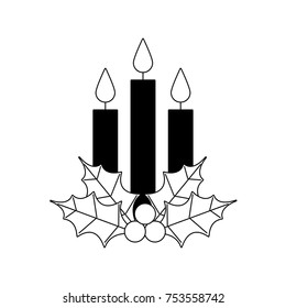 christmas three candle holly berry leaves burning decoration vector illustration