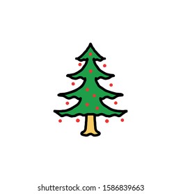 Christmas three icon, decorated conifer outline and filled vector sign