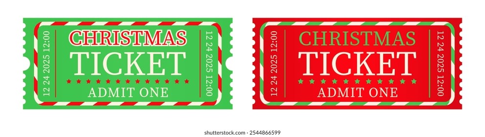 Christmas ticket or paper coupon set on white background