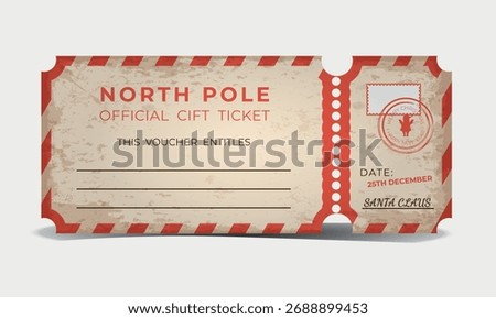 Christmas ticket template. Vector retro-style invitation coupon to the Arctic Circle.	