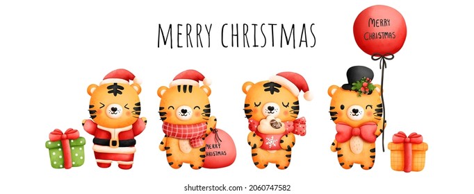 Christmas tiger banner. Year of the Tiger. Vector illustration