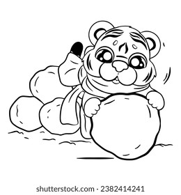 Christmas tiger cub sculpts from coloring page for kids. Christmas template 2024. Coloring book for kids.