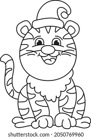 Ilustración vectorial del tigre de Navidad en blanco y negro