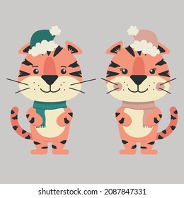 Vector de ilustración de la serie de tigres de Navidad 
