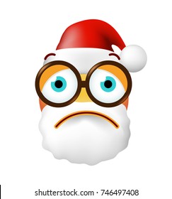 Christmas Time . Cute Sad Emoticon on White Background . Isolated Vector Illustration 