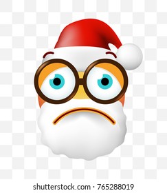 Christmas Time . Cute Sad Emoticon on Transparent Background . Isolated Vector Illustration 