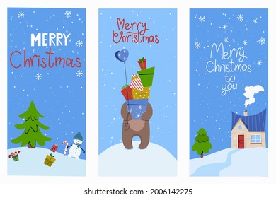 Christmas time. Flat cartoon style illustration. Christmas banners.