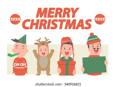 Christmas time - Happy family characters christmas party - Vector illustration