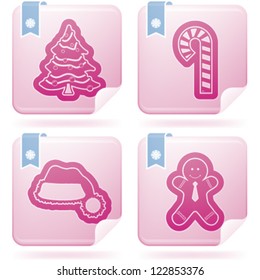 Christmas time idea - symbols and icons. Pictured here left to right, top to bottom:  Christmas tree, Candy cane, Gingerbread man, Santa Hat.