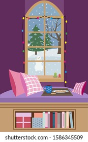 christmas time interior winter relax flat vector illustration