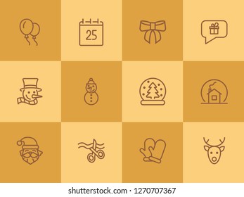 Christmas time line icon set. Set of line icons on white background. Festive concept. Snowman, Santa Claus, calendar. Vector illustration can be used for topics like Christmas, new year, decoration