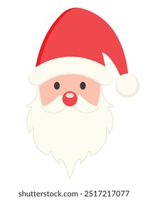 Christmas time, Santa Claus head isolated on white background. Cute flat style, vector illustration