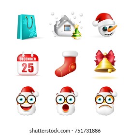 Christmas Time ! Set Of Elements on White Background . Isolated Vector Illustration 