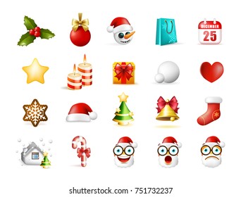 Christmas Time ! Set Of Elements on White Background . Isolated Vector Illustration 