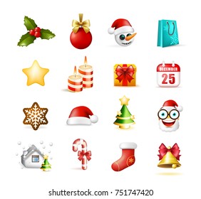 Christmas Time ! Set of Elements on White Background . Isolated Vector Illustration 