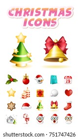 Christmas Time ! Set Of Elements on White Background . Isolated Vector Illustration 