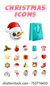 Christmas Time ! Set of Elements on White Background . Isolated Vector Illustration 