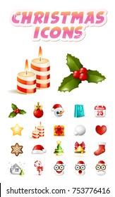 Christmas Time ! Set of Elements on White Background . Isolated Vector Illustration 
